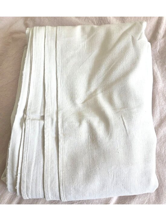 None Other - Large Antiq French Linen Metis Sheet 116" X 170" Cream Woven Bedding Fabric